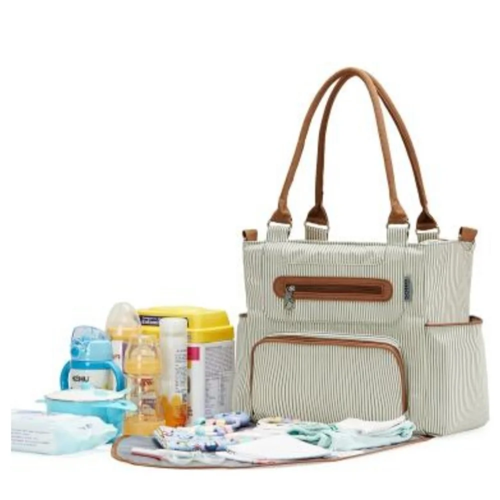 Elegant Striped Baby Bag - Cream and Brown NWOT